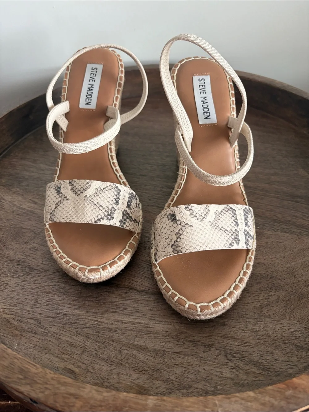 Steve Madden Neutral Snake-Print Espadrille Wedge Sandals